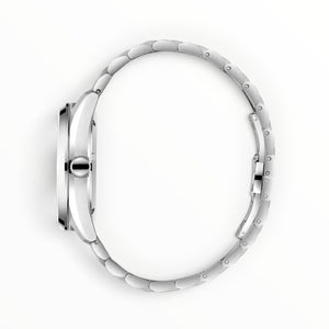 Side profile of a SUL EXTRAS Beverly Hills Polo Club automatic watch with a silver stainless steel oyster bracelet.