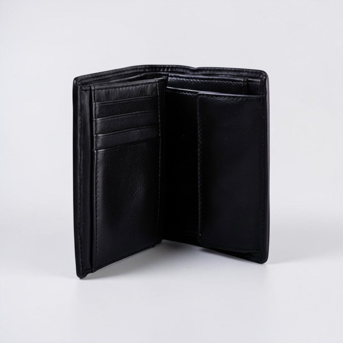 SUL EXTRAS Galleon black Spanish leather vertical bi-fold wallet with card slots and coin pouch