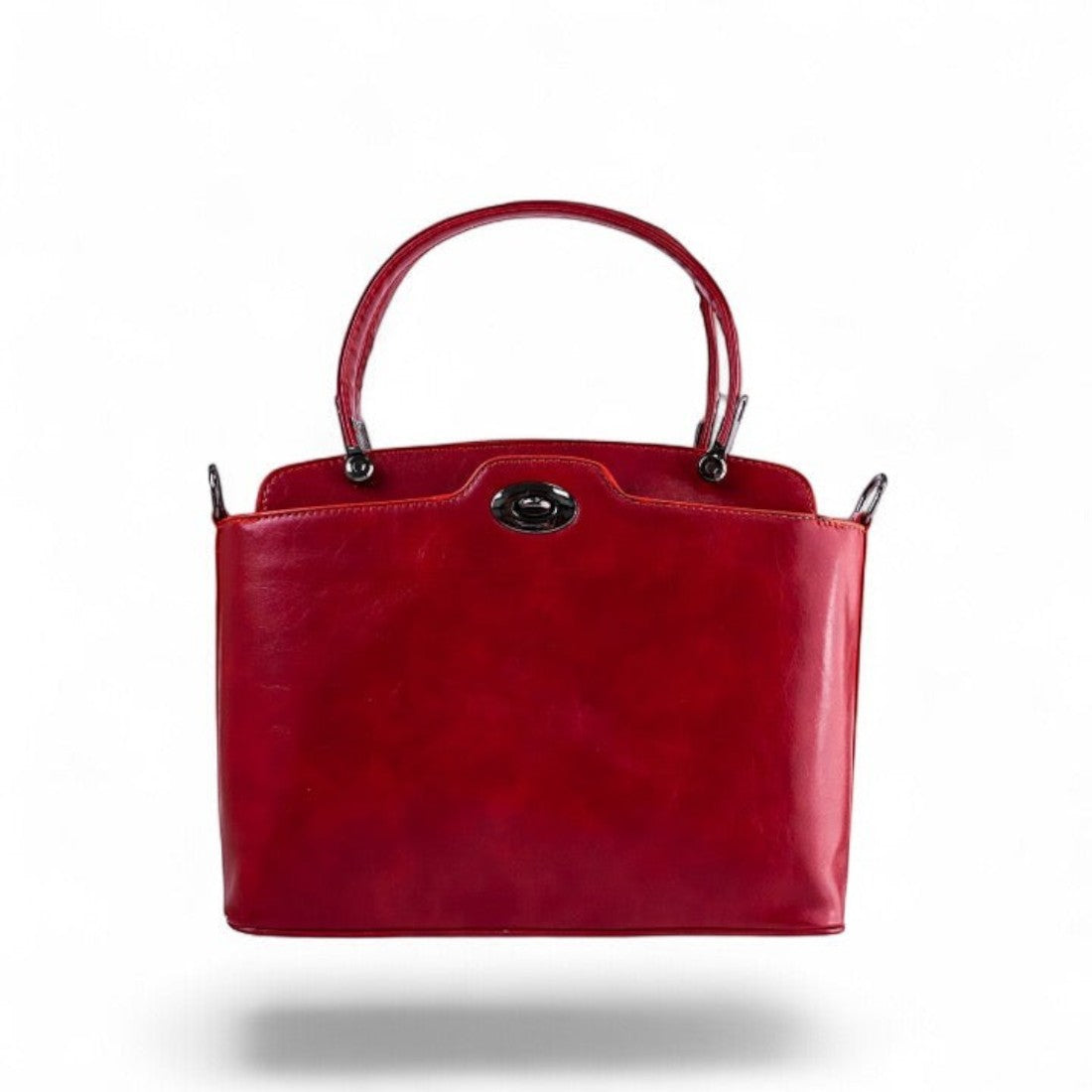 SUL EXTRAS glossy crimson red bifold handbag with a metallic turn-lock closure, perfect for professional styling.