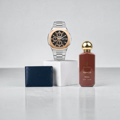 SUL EXTRAS Heritage Prime Trio set featuring a Lee Cooper watch, navy leather wallet, and Tobacco perfume bottle.