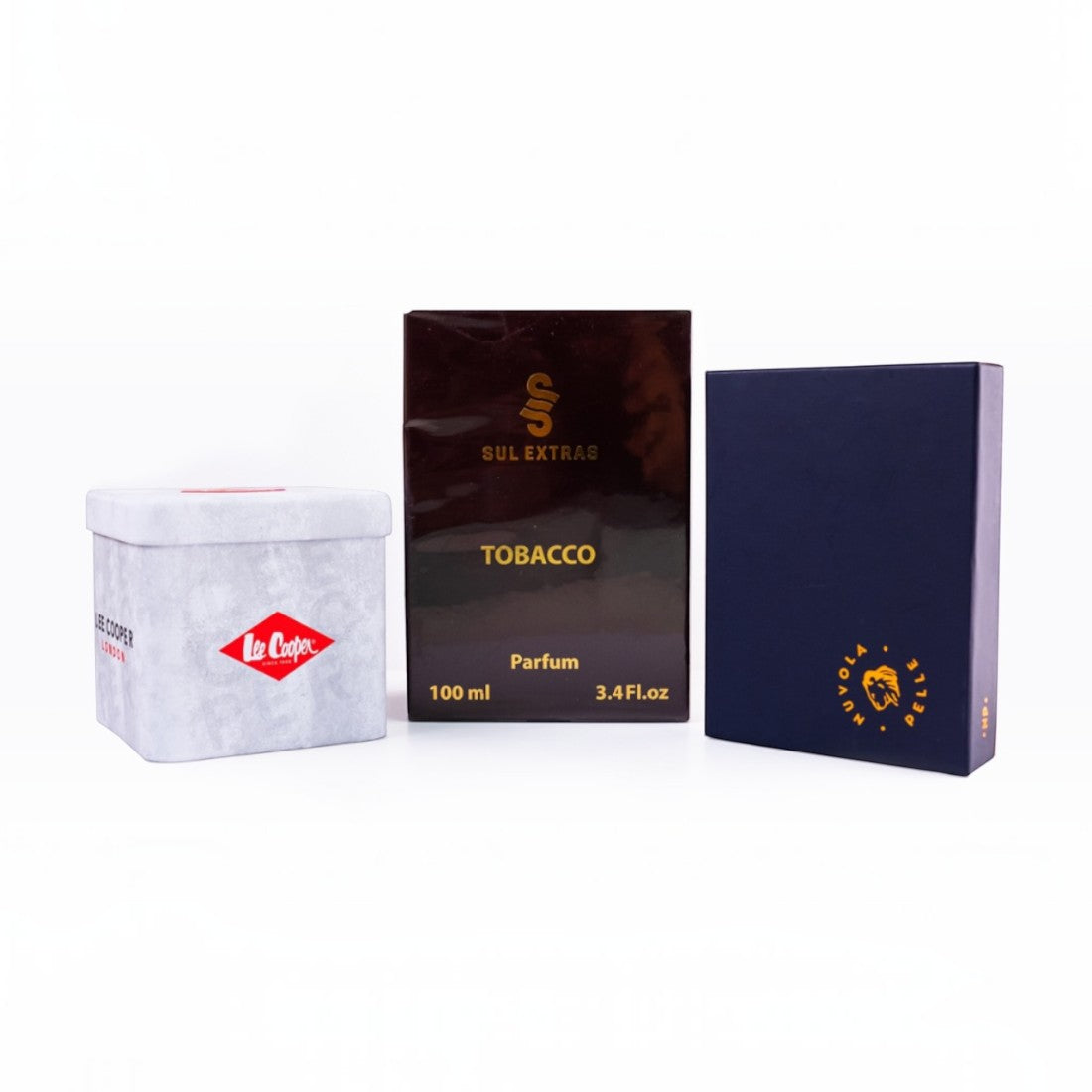 SUL EXTRAS Heritage Prime Trio bundle featuring a Lee Cooper watch box, Tobacco perfume, and Nuvola Pelle wallet box.
