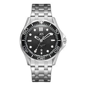 SUL EXTRAS Kenneth Scott 48mm stainless steel watch with a black wave-pattern dial and rotating bezel