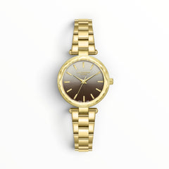 SUL EXTRAS Lee Cooper London women's watch with a gold faceted bezel and an ombré smoke-to-brown gradient dial.