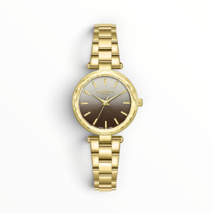 SUL EXTRAS Lee Cooper London women's watch with a gold faceted bezel and an ombré smoke-to-brown gradient dial.