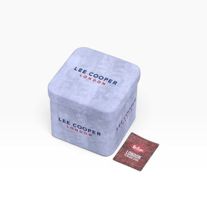 SUL EXTRAS Lee Cooper London branded white square gift tin with matching informational booklet