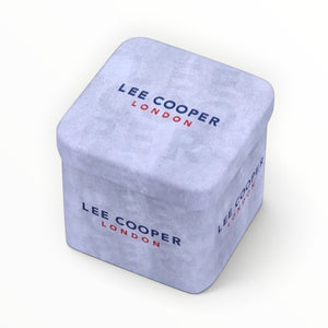 SUL EXTRAS Lee Cooper London white square premium gift tin with blue and red branding for women's watch presentation