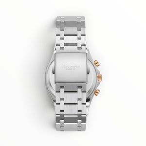 SUL EXTRAS Lee Cooper London men's watch featuring a brushed silver stainless steel bracelet with a butterfly clasp.