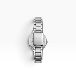 SUL EXTRAS Lee Cooper London women's watch showing the polished stainless steel bracelet and engraved butterfly clasp