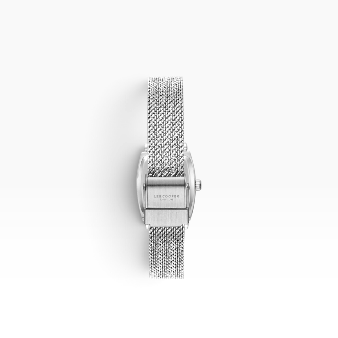 SUL EXTRAS Lee Cooper London women's watch featuring a silver stainless steel mesh strap and engraved push-lock clasp.
