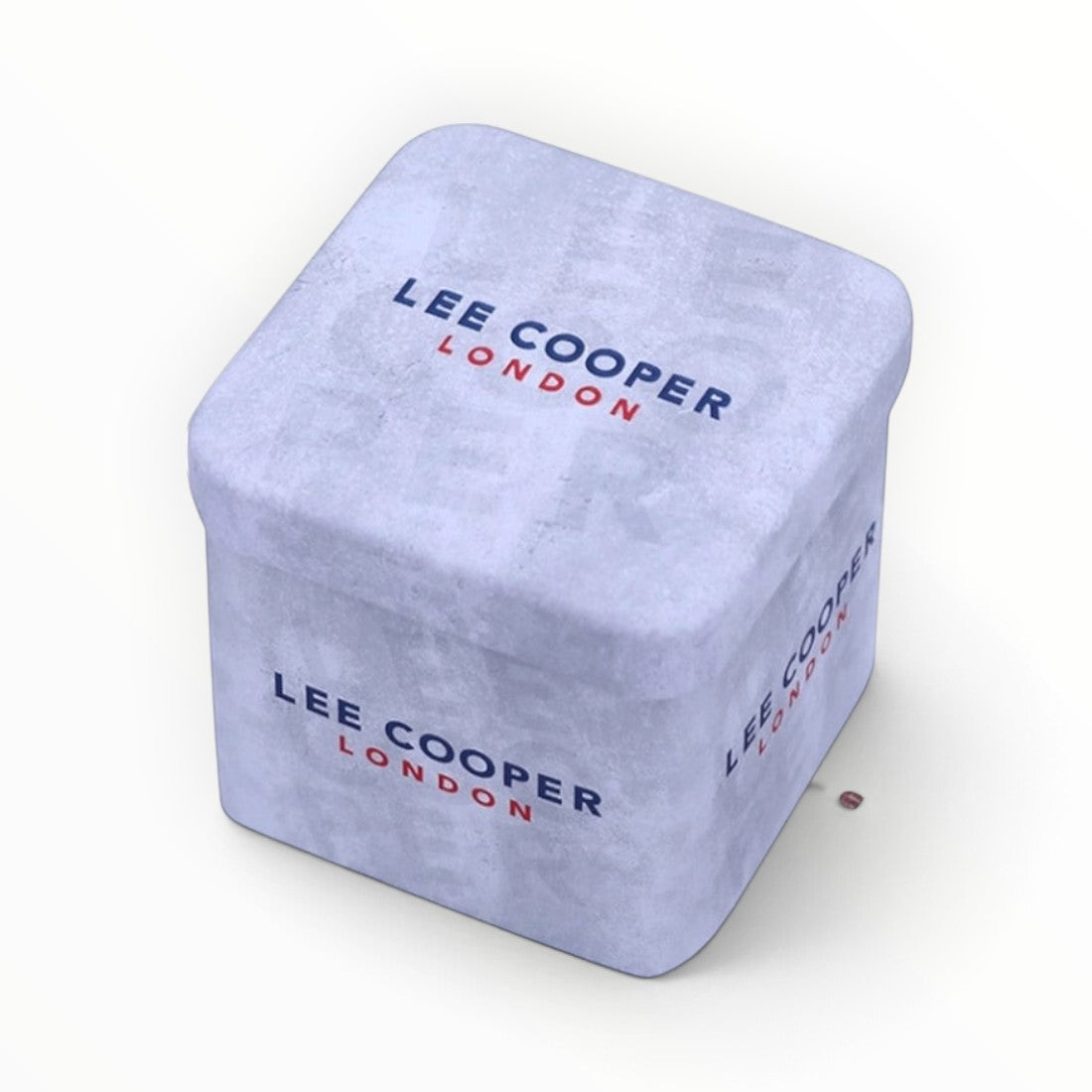 SUL EXTRAS Lee Cooper London white premium square gift tin for watches with blue and red branding