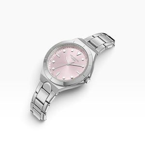 SUL EXTRAS Lee Cooper London sport-chic watch with a blush pink sunray dial and silver stainless steel bracelet.
