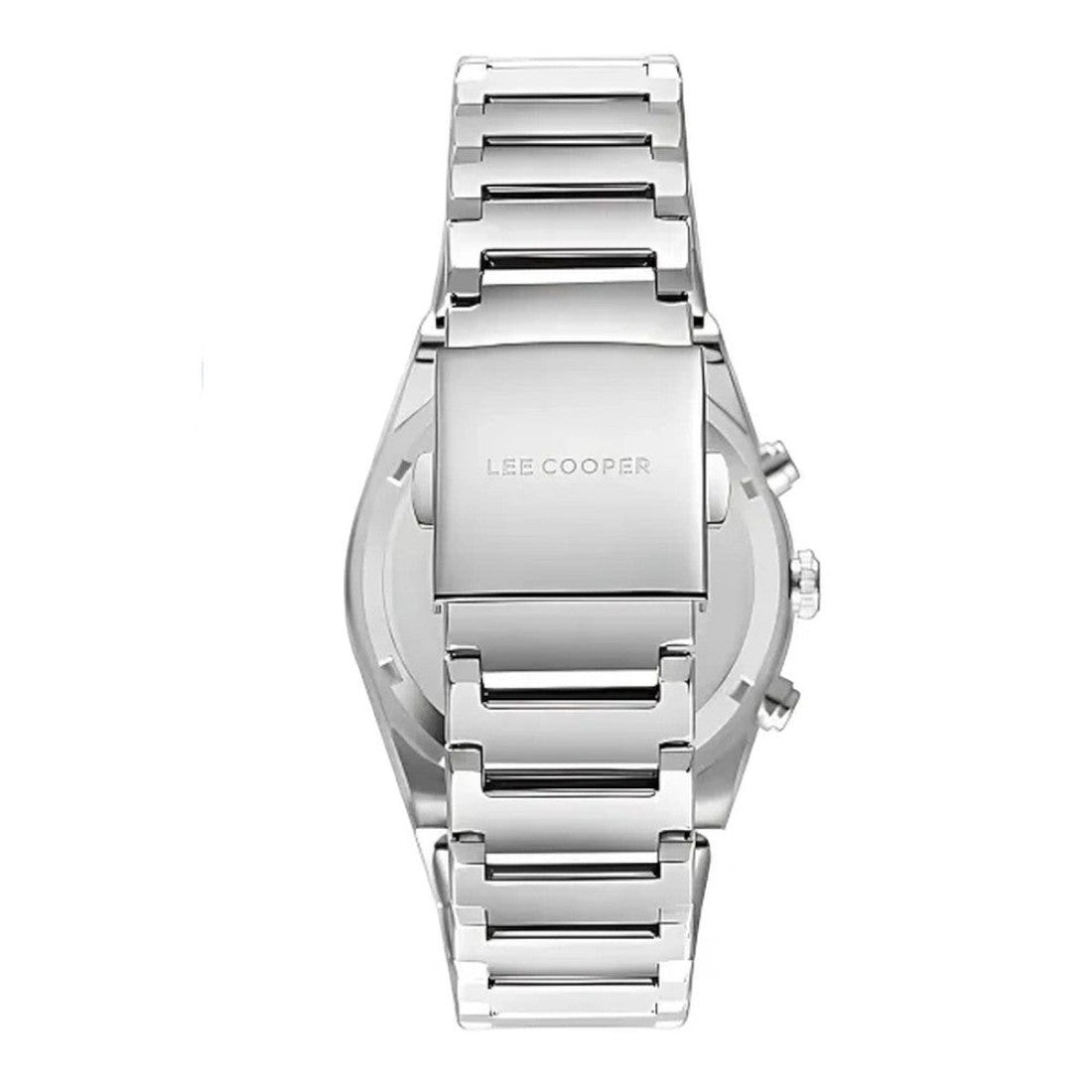 SUL EXTRAS Lee Cooper Urban Artisan watch showing the stainless steel bracelet and engraved clasp from the back view