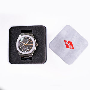 SUL EXTRAS Lee Cooper Executive multi-function watch with silver cushion case and black dial in a branded gift box