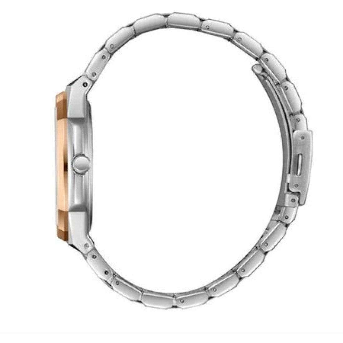 SUL EXTRAS Lee Cooper executive watch side view featuring a silver stainless steel case and rose gold-tone bezel