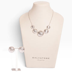 SUL EXTRAS Madras Rhodum jewelry set featuring a rhodium-plated stainless steel necklace and matching stud earrings.