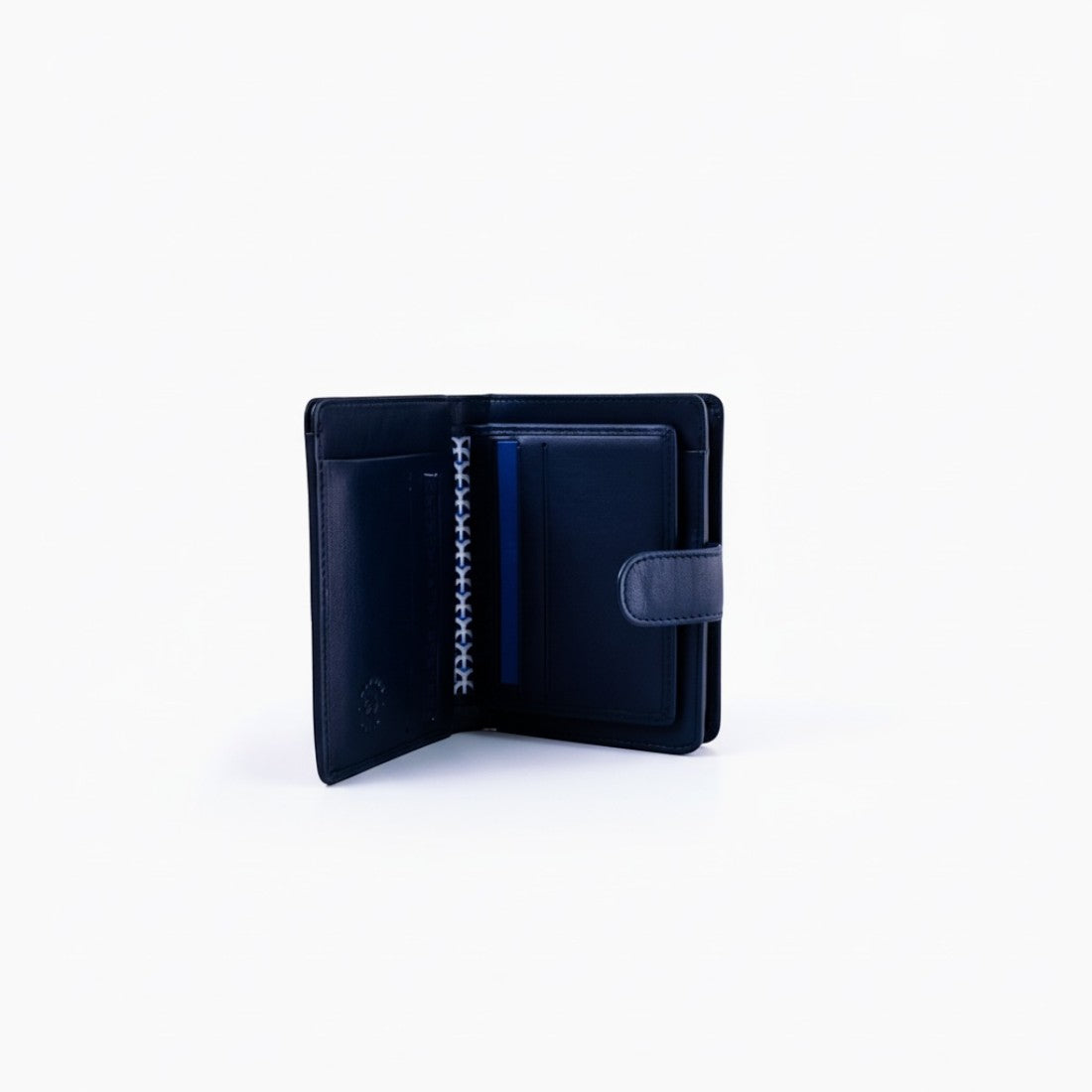 SUL EXTRAS Nuvola Pelle Byron navy blue full-grain Nappa leather vertical bi-fold wallet with external snap-tab