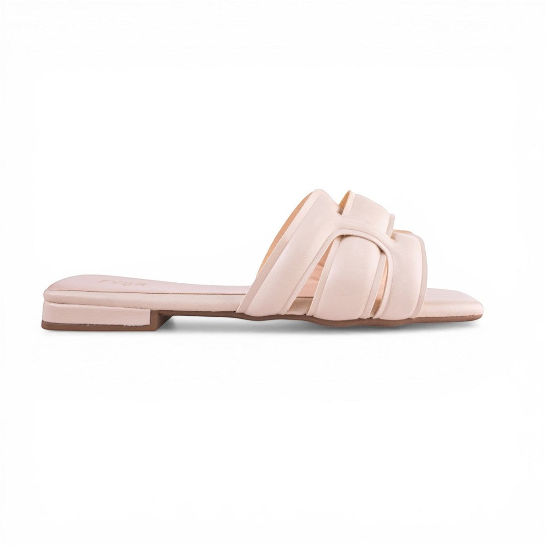 SUL EXTRAS nude lattice slide sandals with interwoven straps and a flat sole for a sophisticated summer look