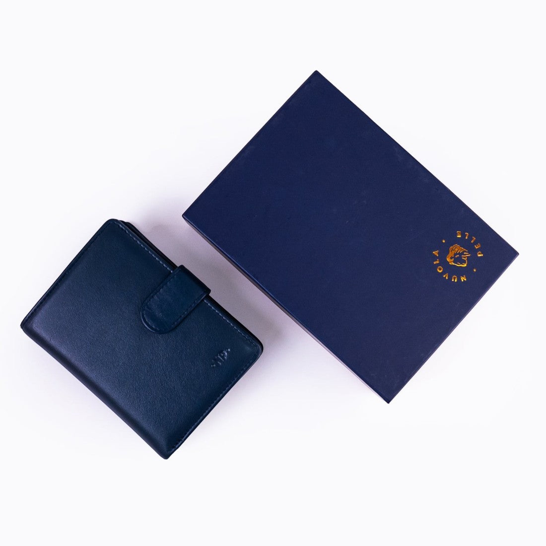 SUL EXTRAS Nuvola Pelle Byron navy blue full-grain Nappa leather bi-fold wallet with matching luxury presentation box.