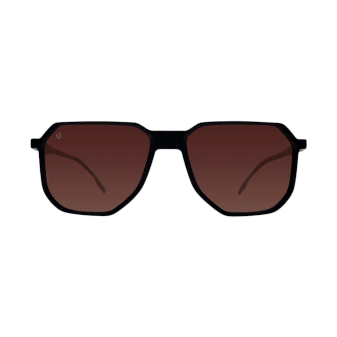 SUL EXTRAS Papetti oversized geometric sunglasses with a sleek black frame and tinted brown lenses.