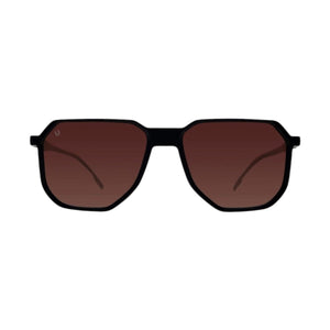 SUL EXTRAS Papetti oversized geometric sunglasses with a sleek black frame and tinted brown lenses.