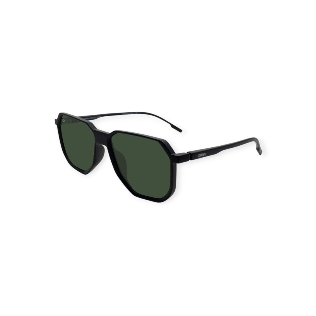 SUL EXTRAS Papetti oversized geometric sunglasses with black frames and dark green tinted lenses.