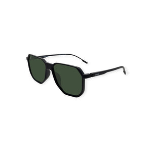 SUL EXTRAS Papetti oversized geometric sunglasses with black frames and dark green tinted lenses.