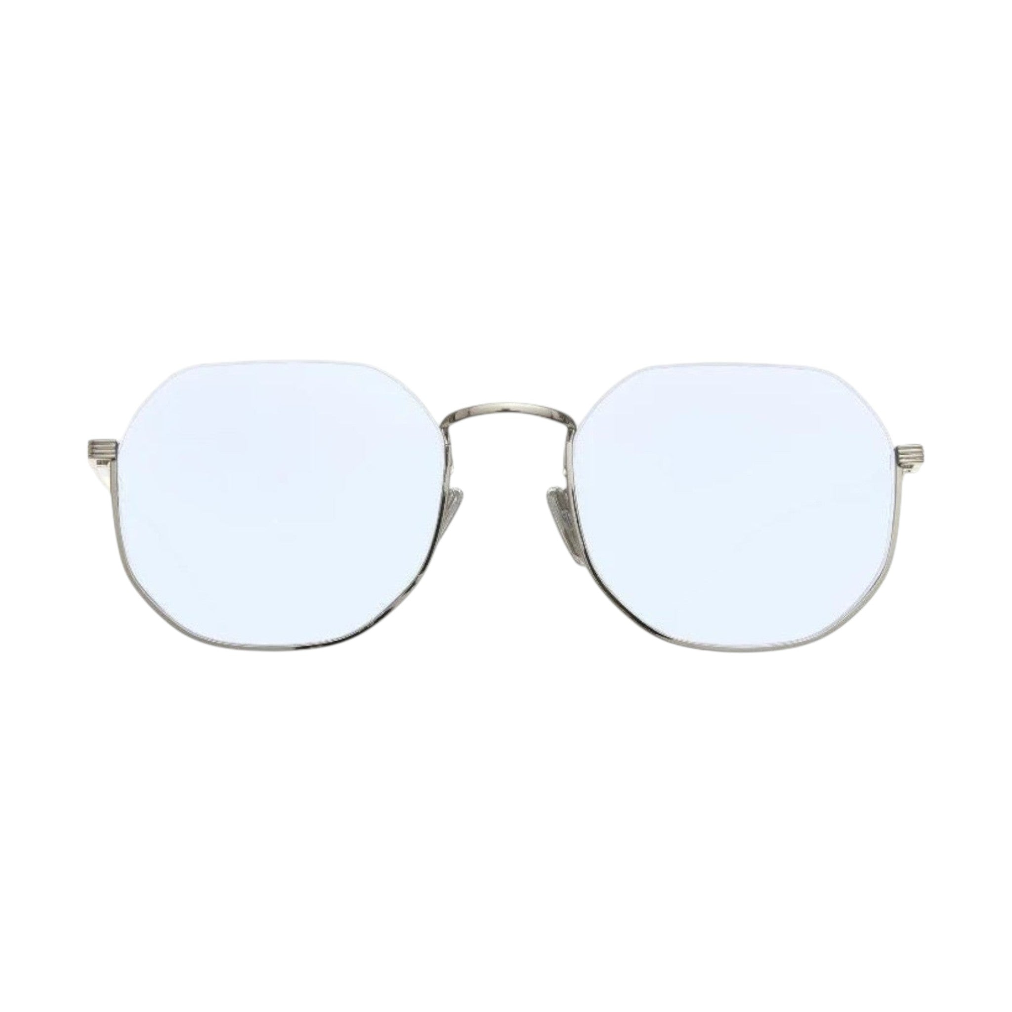 SUL EXTRAS Parade sunglasses featuring an oversized geometric round silver metal frame with light blue tinted lenses.