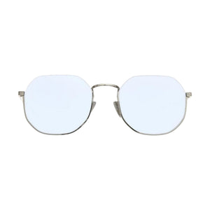 SUL EXTRAS Parade sunglasses featuring an oversized geometric round silver metal frame with light blue tinted lenses.