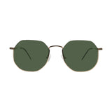 SUL EXTRAS Parade sunglasses featuring oversized geometric round frames in gold metal with dark green UV lenses.