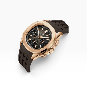 SUL EXTRAS Beverly Hills Polo Club multifunction watch with rose gold cushion case and espresso brown rubber strap.