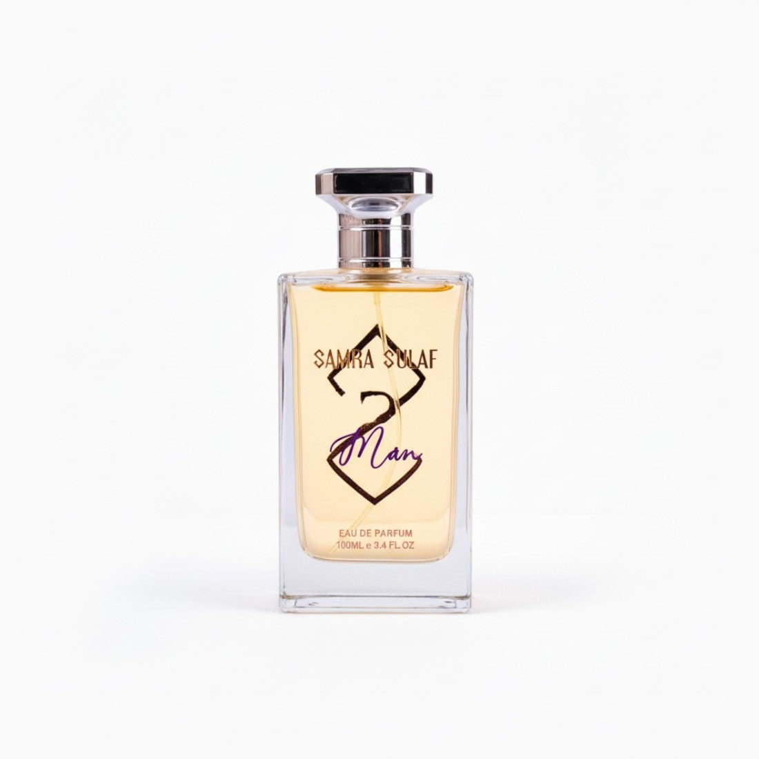 SUL EXTRAS Samra Sulaf Man eau de parfum in a rectangular glass bottle with a silver cap on a white background