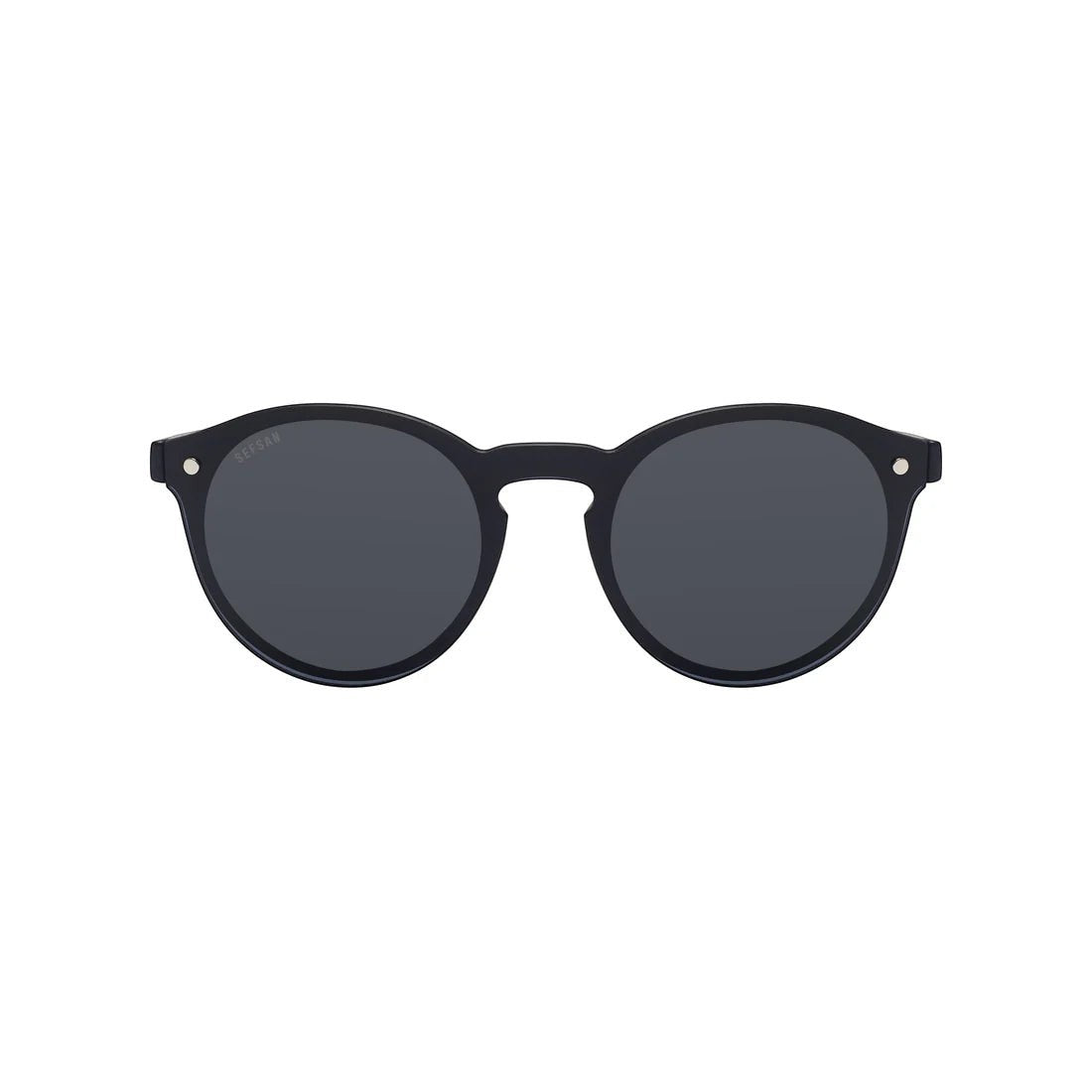 SUL EXTRAS SEFSAN aviation sunglasses with round black frames and polarized lenses on a white background.
