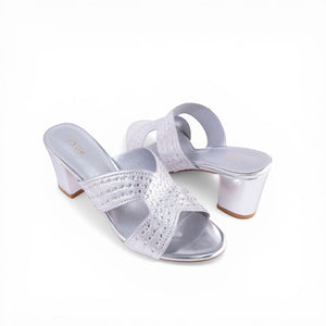 SUL EXTRAS Sterling Set featuring silver FYOR block heels with crystal-embellished straps for formal occasions