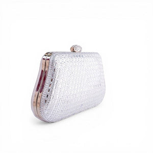 SUL EXTRAS Sterling Set silver crystal-encrusted rigid box clutch with a metallic finish for formal events.