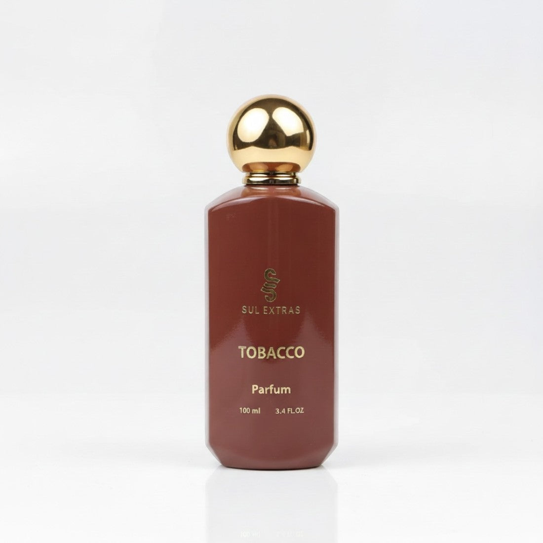 SUL EXTRAS Tobacco Parfum in a brown glass bottle with a gold spherical cap, 100ml masculine fragrance.