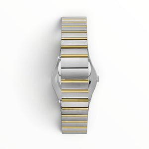 SUL EXTRAS Beverly Hills Polo Club two-tone stainless steel watch bracelet with silver and gold horizontal links.