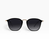 SUL EXTRAS Visi sunglasses featuring a shiny black rectangle frame with green gradient lenses and metal accents.