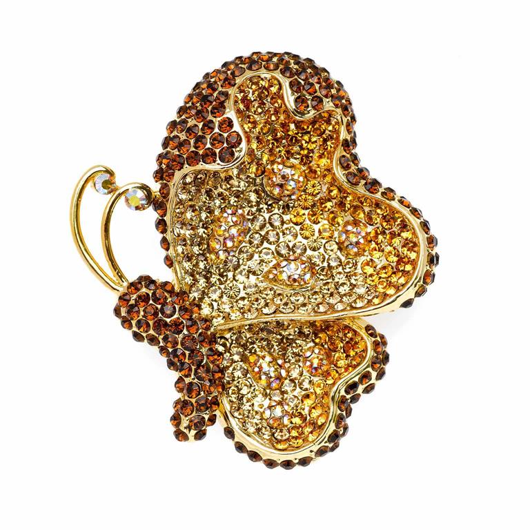 BROOCH METAL PLATED GOLD BUTTERFLY STELLUX BROWN