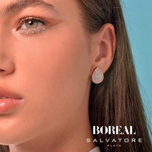 EARRING SILVER 925 PLATED ROSE TEAR CZ