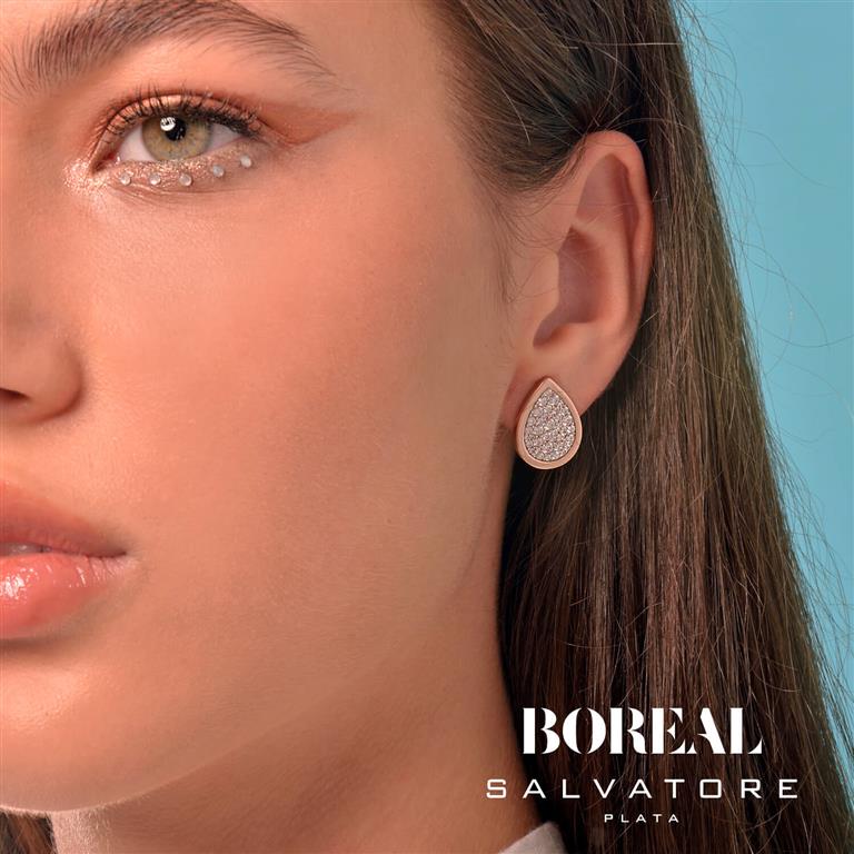 EARRING SILVER 925 PLATED ROSE TEAR CZ