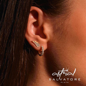 EARRING SILVER 925 PLATED GOLD WINGS CZ